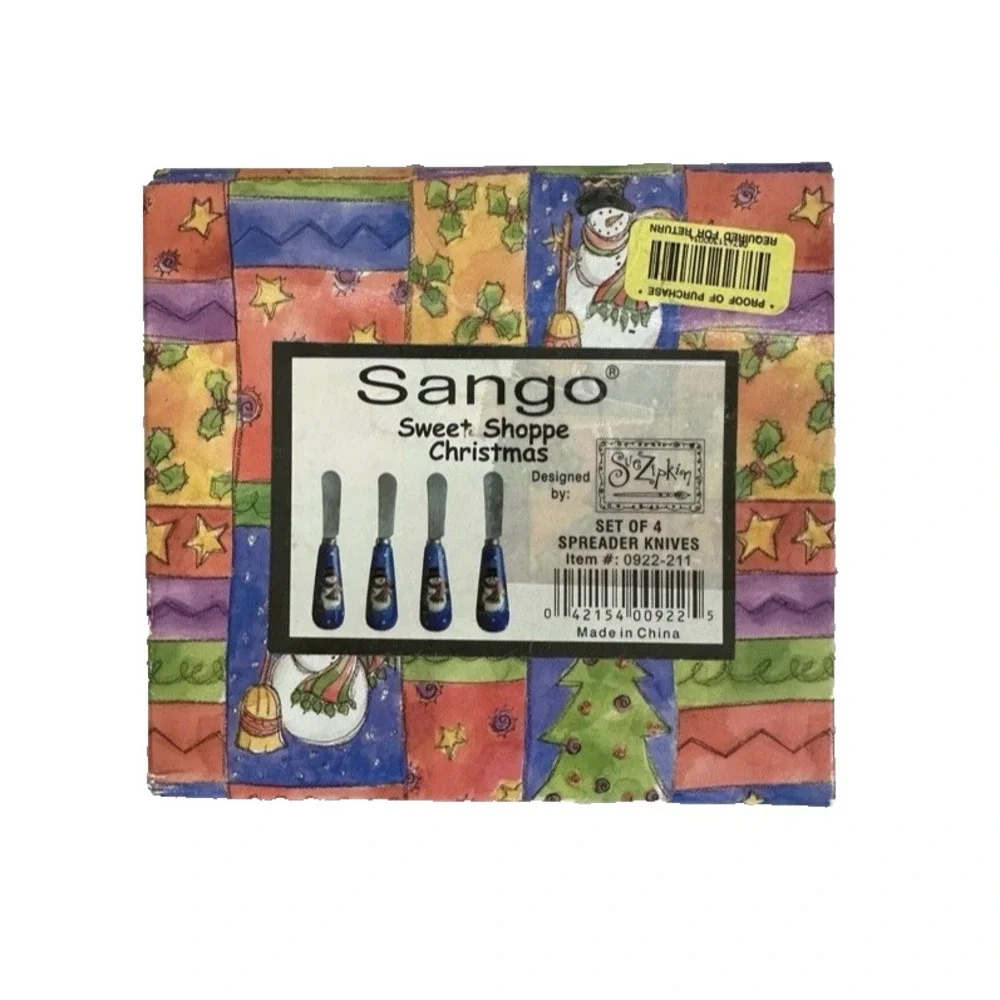 Sango Christmas‎ Snowman Cheese Spreader Knives Stainless Sue Zipkin Set of 4